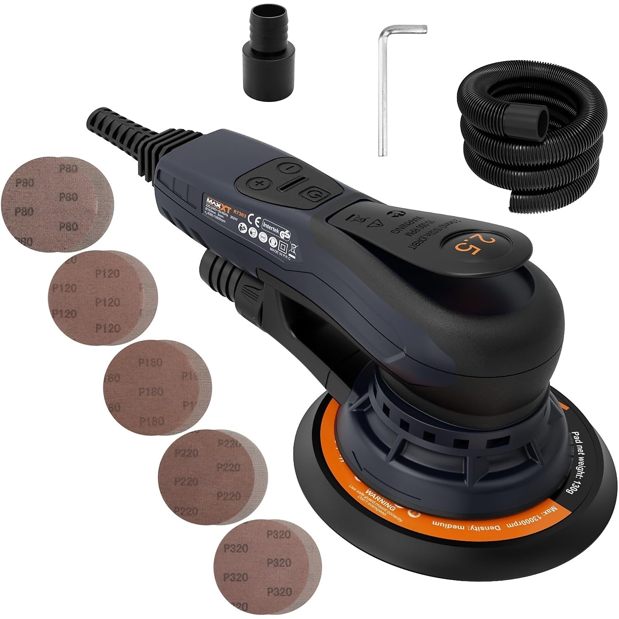 3A Corded 6 in. Brushless Orbital Sander with 6 Variable Speeds, Low Noise, Flexible&High-Efficiency